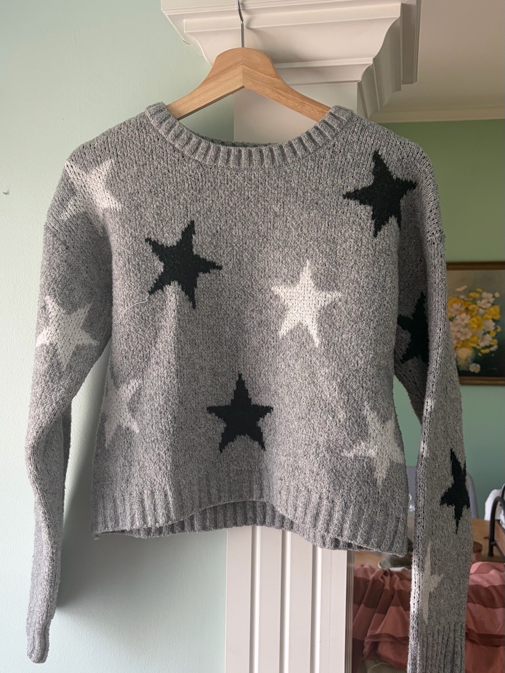 SO Gray Crewneck Sweater with Black and White Stars